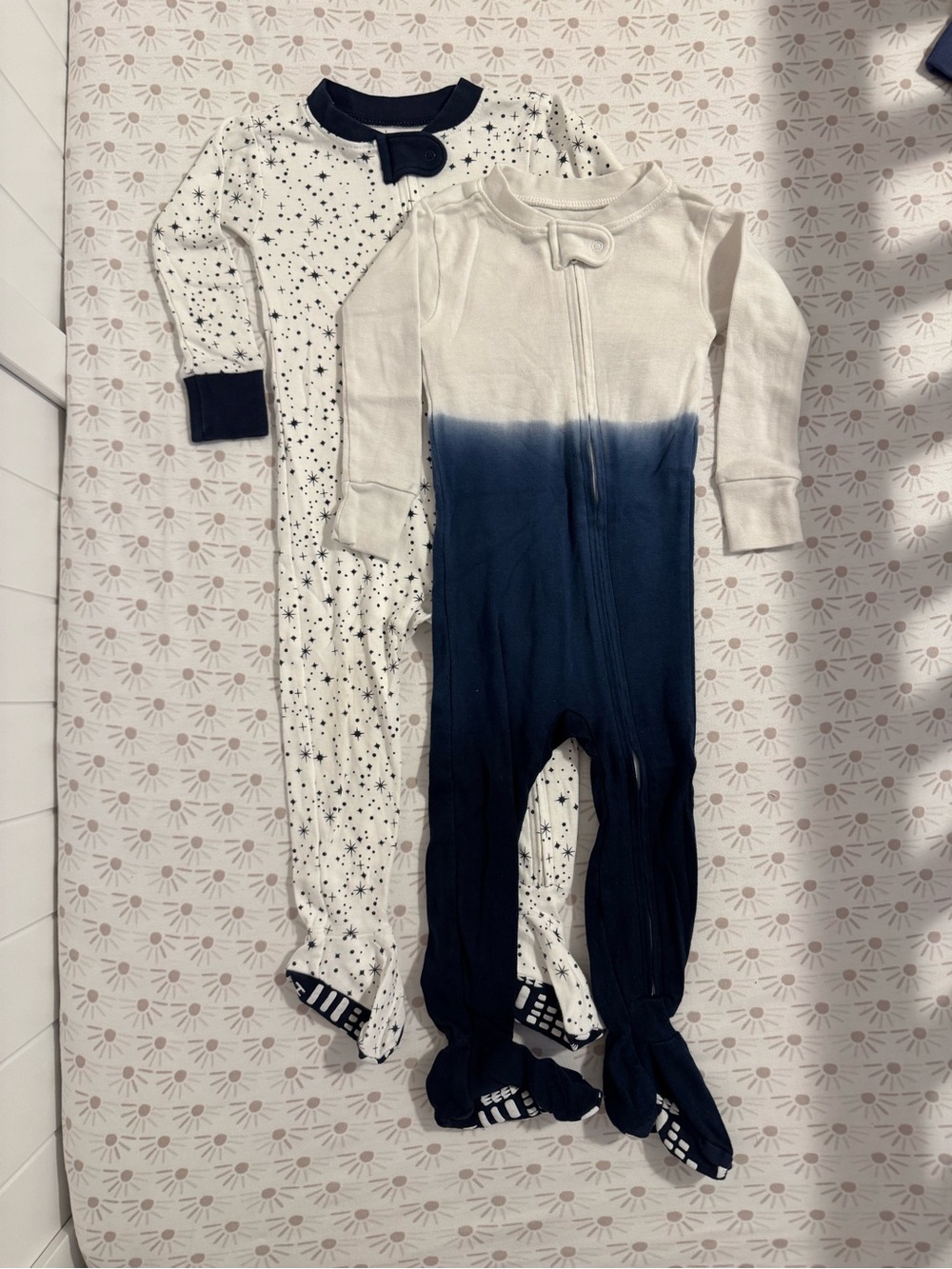 NWOT 2 Piece set Honest Co Navy Ombre and White Star-Print Baby Footie Pajamas